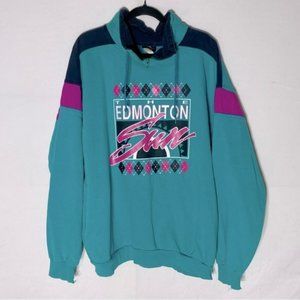 Vintage Edmonton Sun Green Purple Oversized Long Sleeve Mock Neck